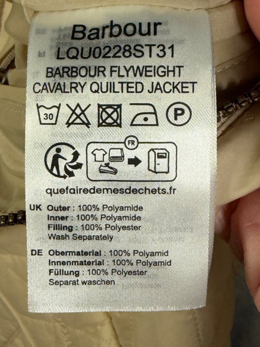 Barbour Jacket Womens US 10 Pearl Stone Flyweight Cavalry Quilted Full Zip $200 - Picture 7 of 11